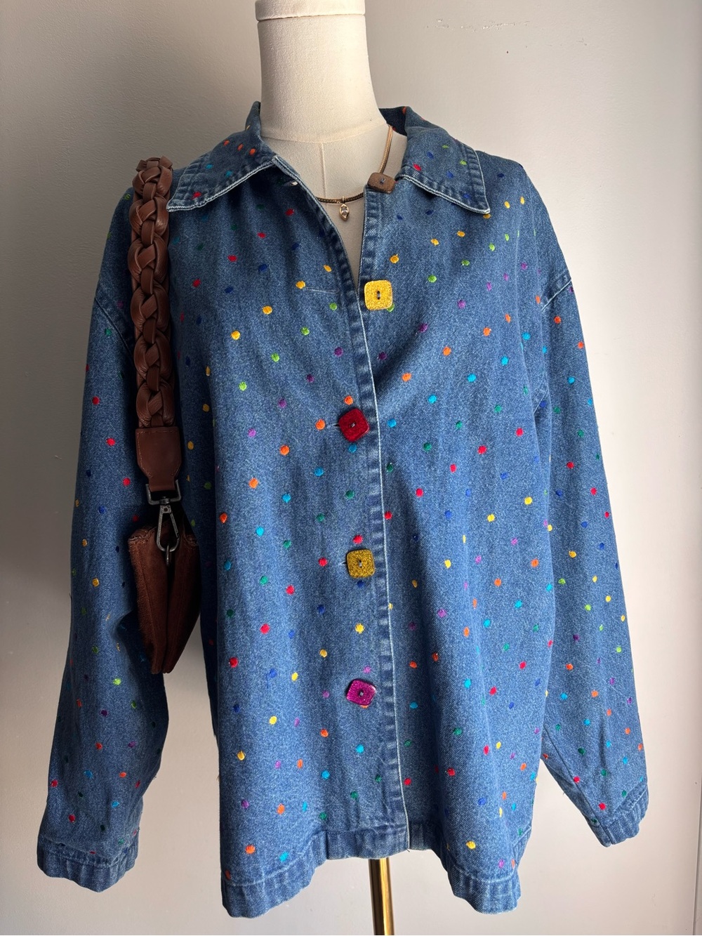KEREN Hart Blue Jacket with Multicolor Dot Embroidery